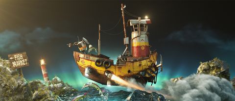RenderMan 25 review; a cartoon ship on a stormy sea