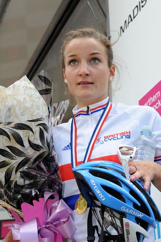 Lizzie Armitstead on podium, British road race national championships 2011