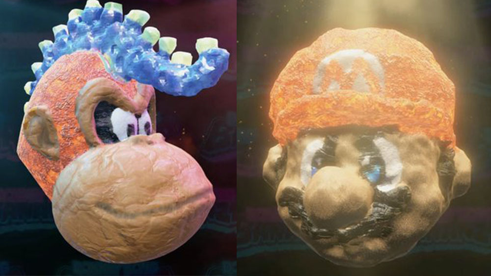 3D models of Donkey Kong&#039;s head and Super Mario&#039;s head made in Donkey Kong Bananza Artist mode 3D sculpting tool