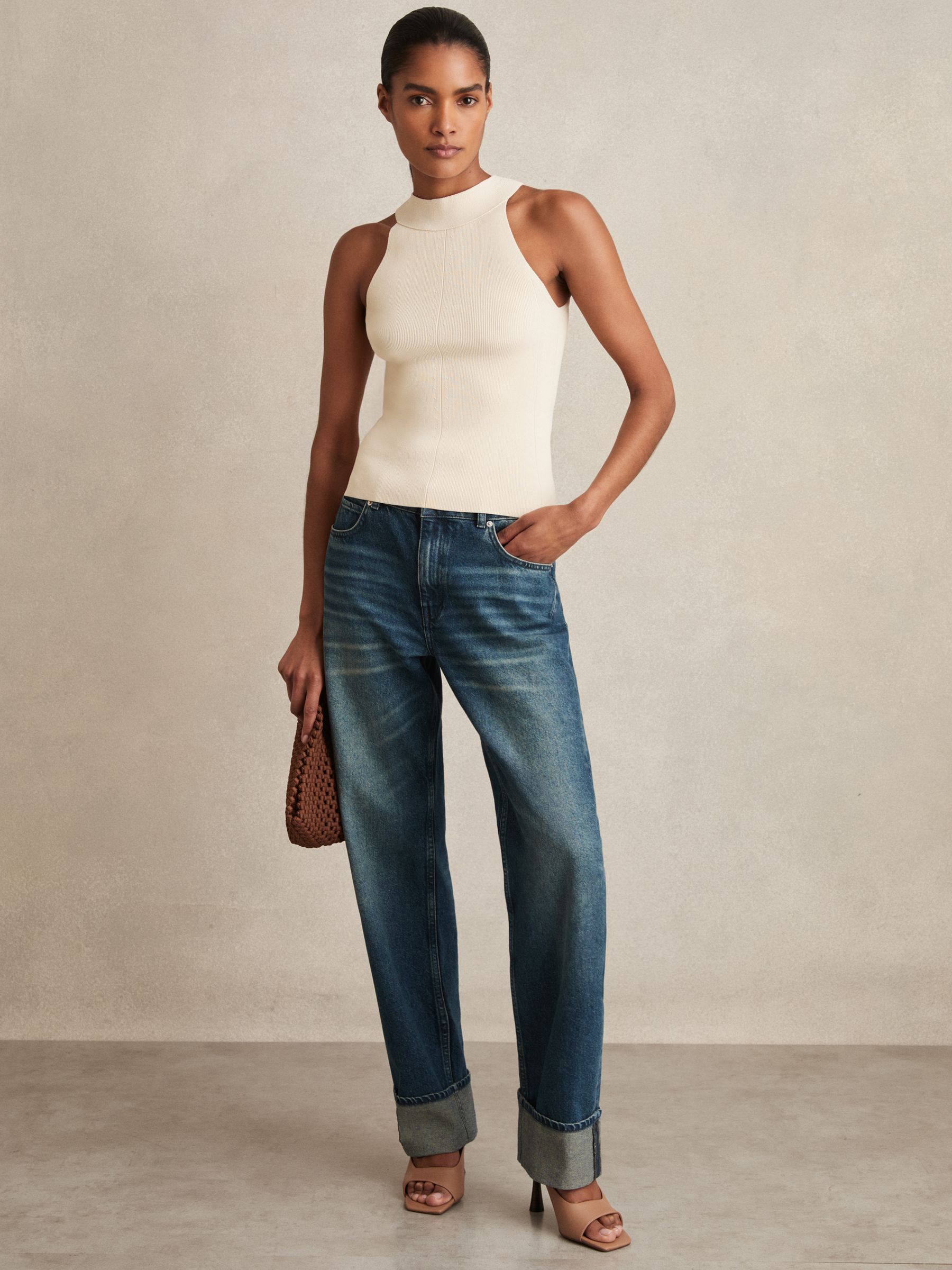 Straight-Leg Turn-Up Jeans in Mid Blue