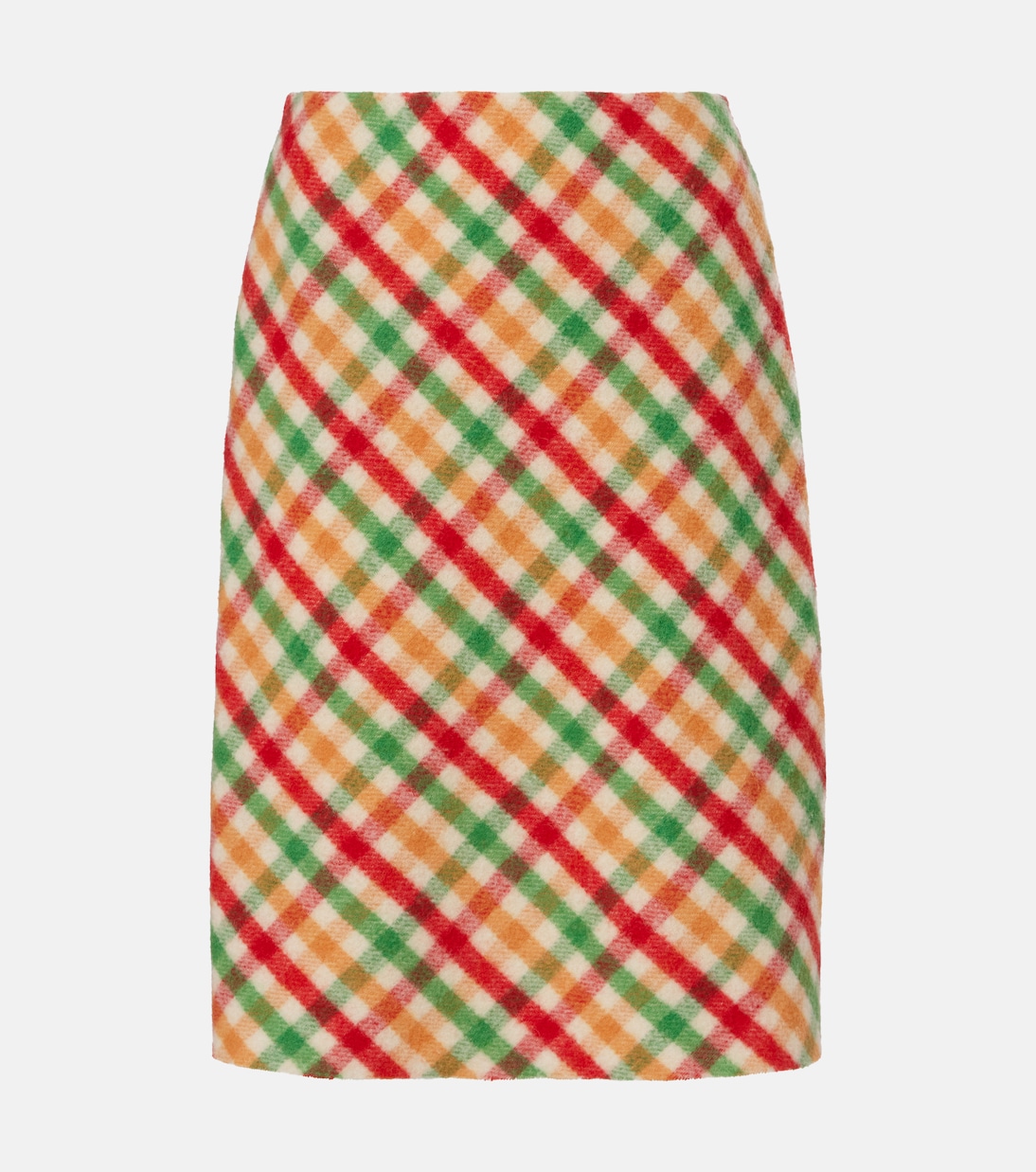 Checked Wool-Blend Pencil Skirt in Multicoloured - Miu Miu