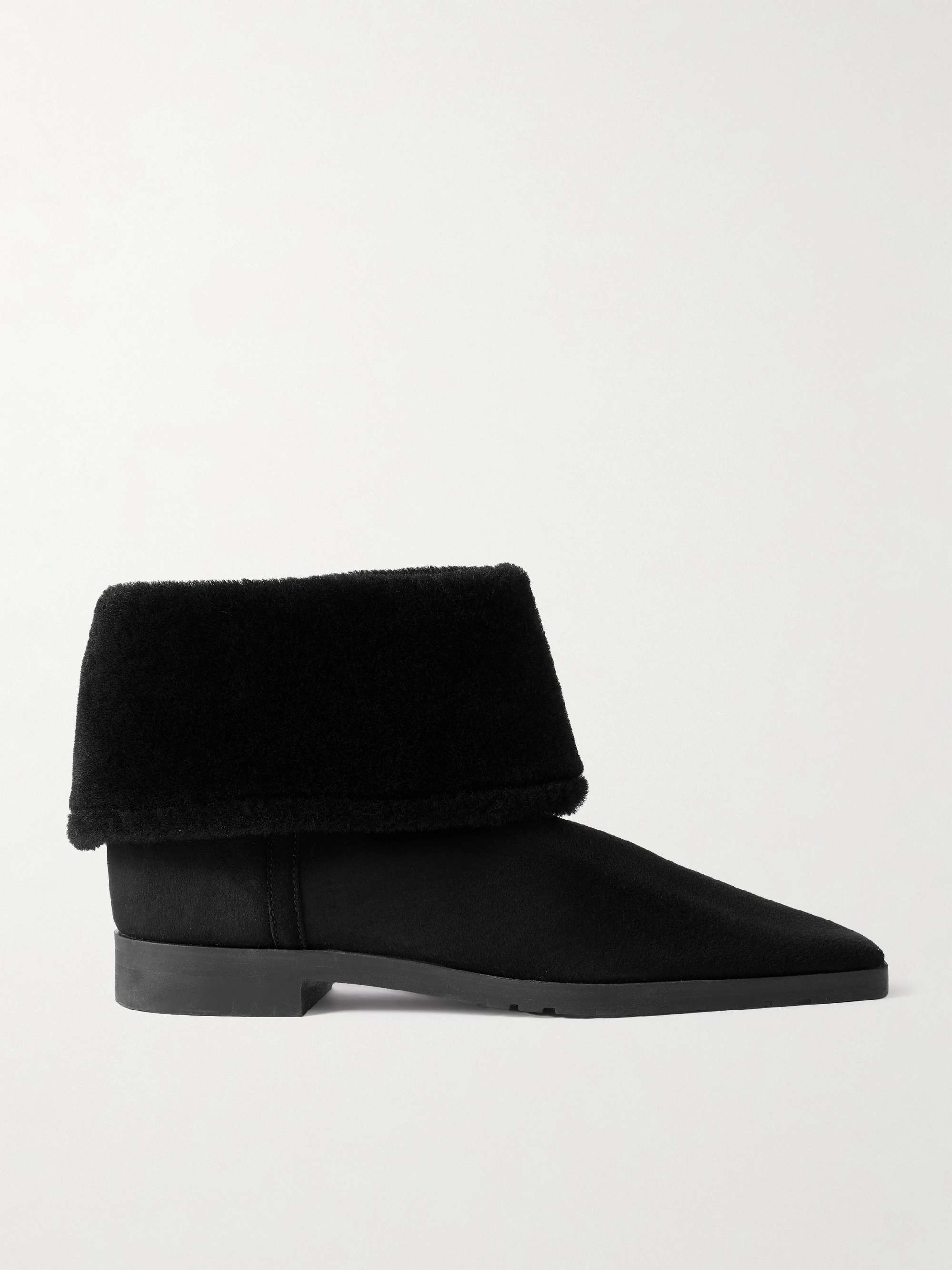 Shearling-Trimmed Suede Ankle Boots