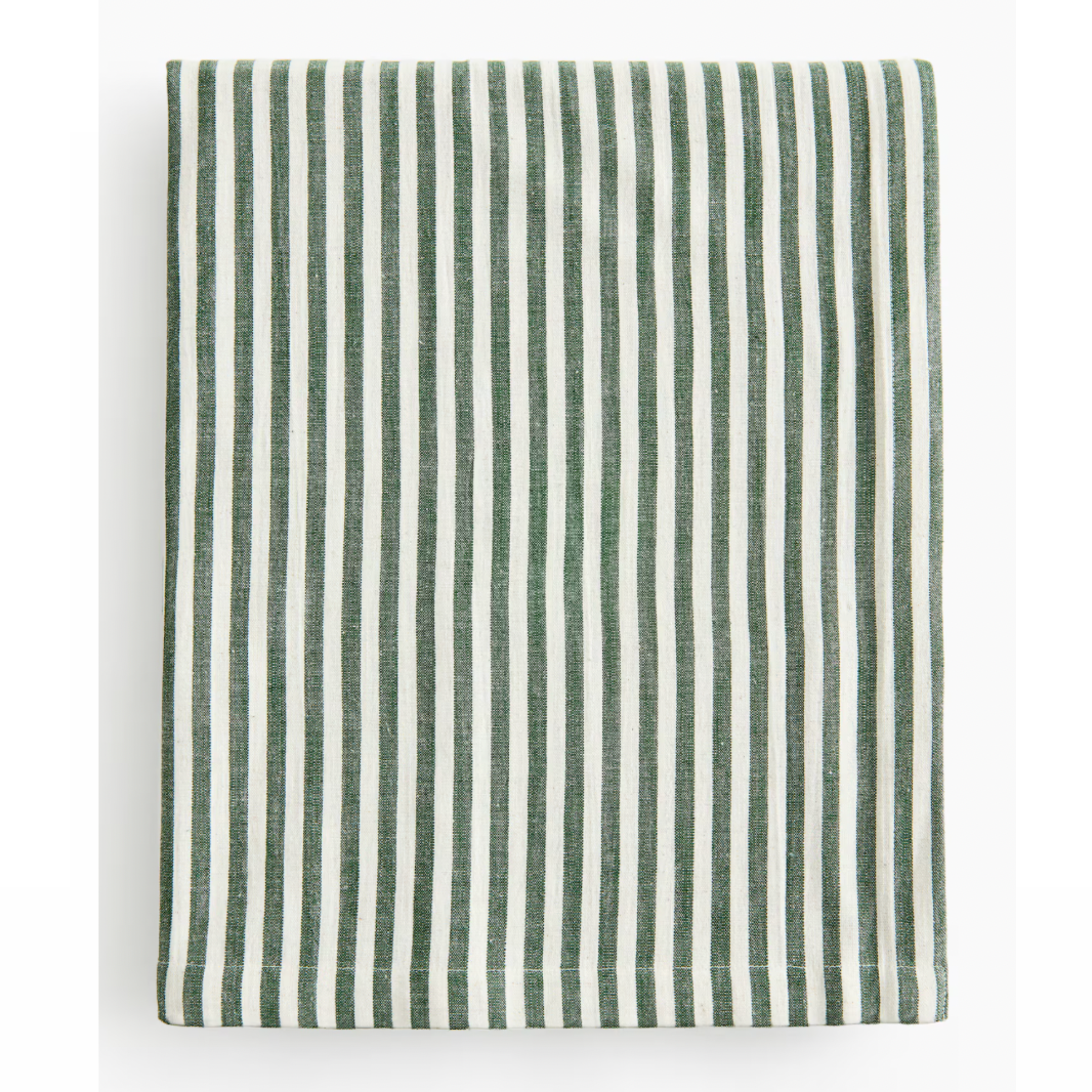 Striped green and white tablecloth