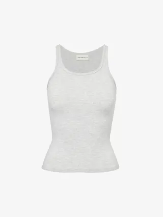 Scoop-Neck Ribbed Stretch-Woven Top