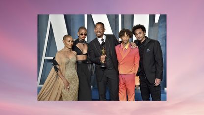 Jada Pinkett Smith, Willow Smith, Will Smith, Jaden Smith and Trey Smith attend the 2022 Vanity Fair Oscar Party hosted by Radhika Jones at Wallis Annenberg Center for the Performing Arts on March 27, 2022 in Beverly Hills, California