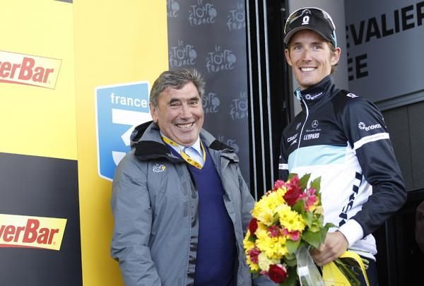 Eddy Merckx was on hand to congratulate Andy Schleck.