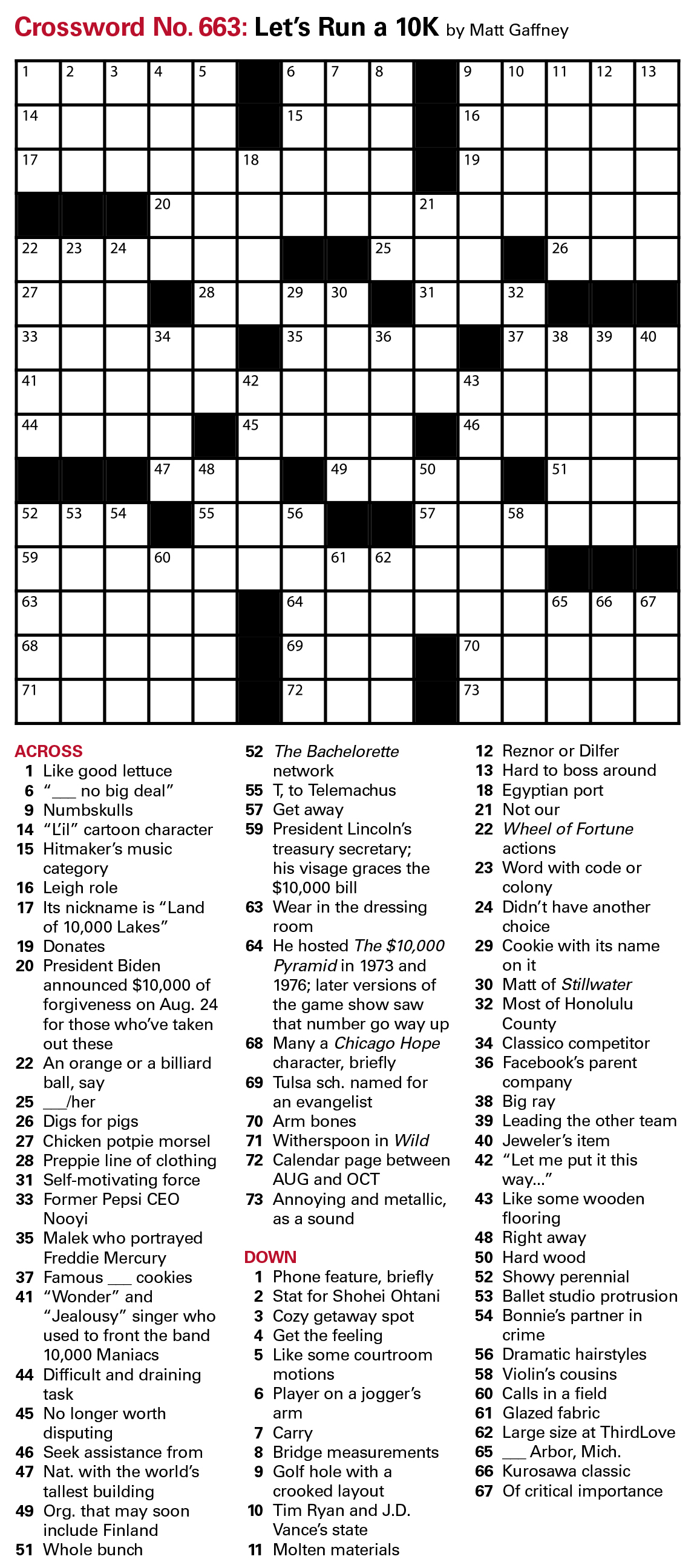 Puzzles: Printable Crossword - Issue: September 9/ September 16, 2022 ...