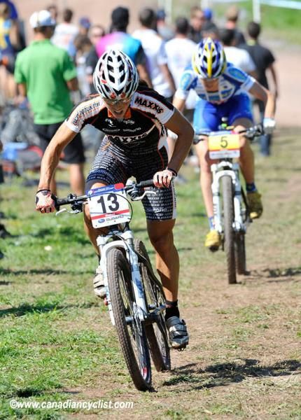 Marie-Helene Premont (Team Maxxis-Rocky Mountain) attacked early on lap one.