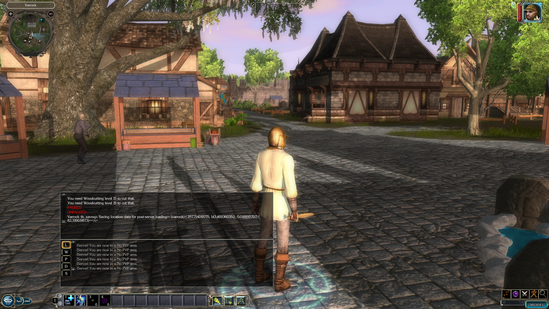 Neverwinter Nights 2 gameplay of a man standing in an urban setting.