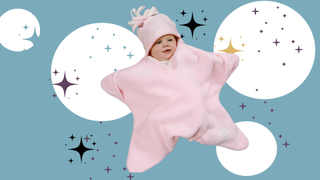 image of a baby in the start blanket on a colourful background