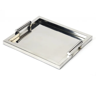 Stainless steel serving tray.