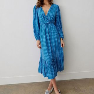 Suzie Blue Spot Midi Dress 