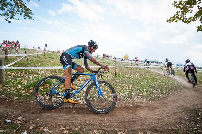 Big Ben Berden (Raleigh Clement) taking a sweeping turn. Colorado Cross Classic.
