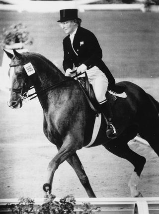 British equestrian horse rider Lorna Johnstone (1902-1990) takes part in the dressage event at the Olympic Games as the oldest competitor in the games, age 70 years, Munich, September 7th 1972. (Photo by Paul Popper/Popperfoto/Getty Images)