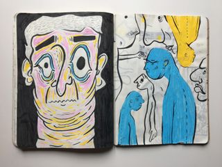 Drawings by Toby Hawksley of characters in notepad