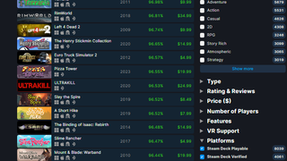 A screenshot of SteamDB's Search tool highlighting Playable and Verified Deck titles.