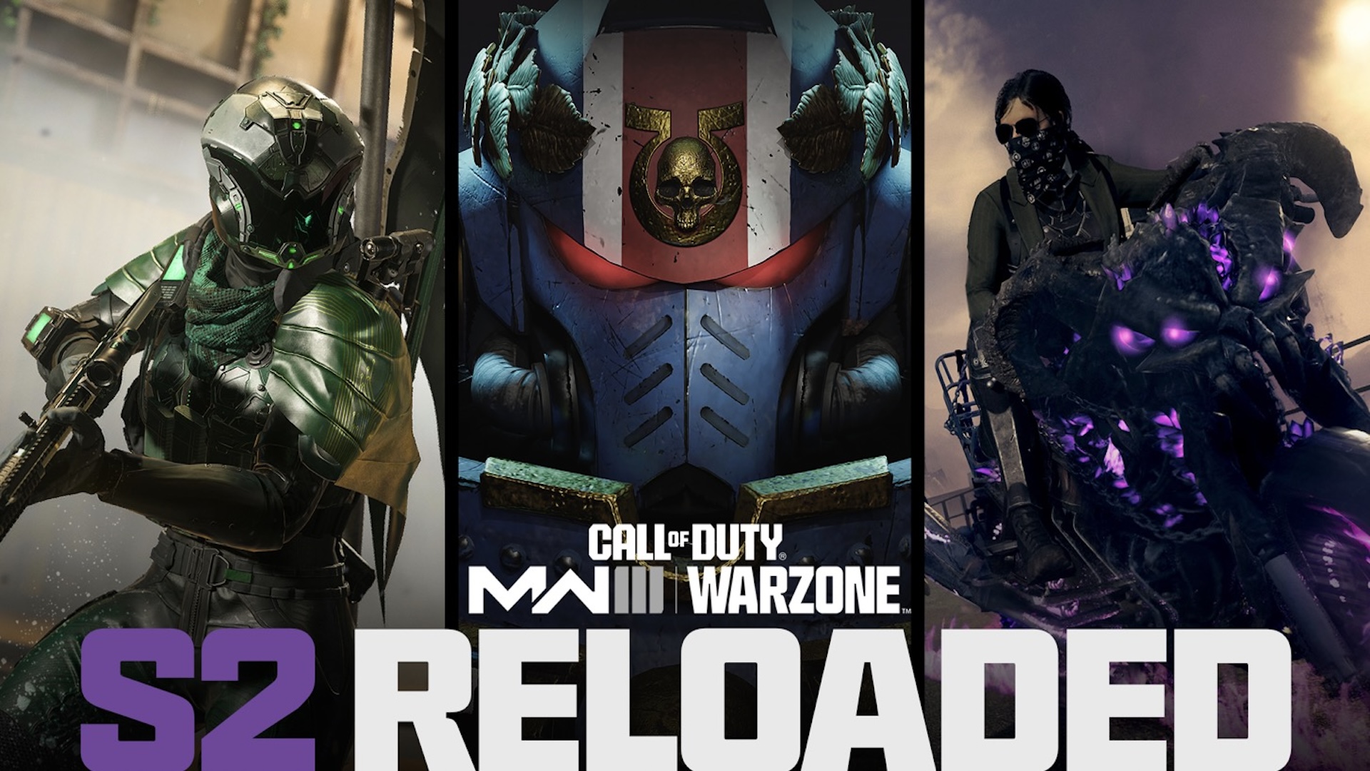 Imagen promocional de Modern Warfare 3 Temporada 2 Reloaded.  Mostrando el personaje de Warhammer 40K junto a los operadores de Call of Duty