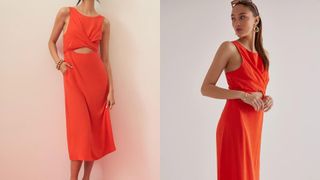 model wearing Anthropologie Lara Cut-Out Midi Dress