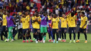 Moisés Caicedo of Ecuador and teammates celebrates after winning the South American FIFA World Cup 2026 Qualifier match between Ecuador and Venezuela at Rodrigo Paz Delgado Stadium on March 21, 2025 in Quito, Ecuador.