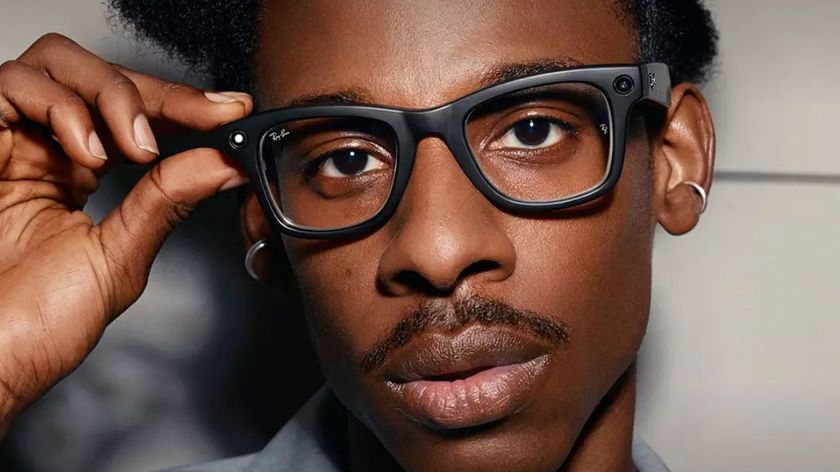 Person taking photo with Ray-Ban Meta Wayfarer glasses