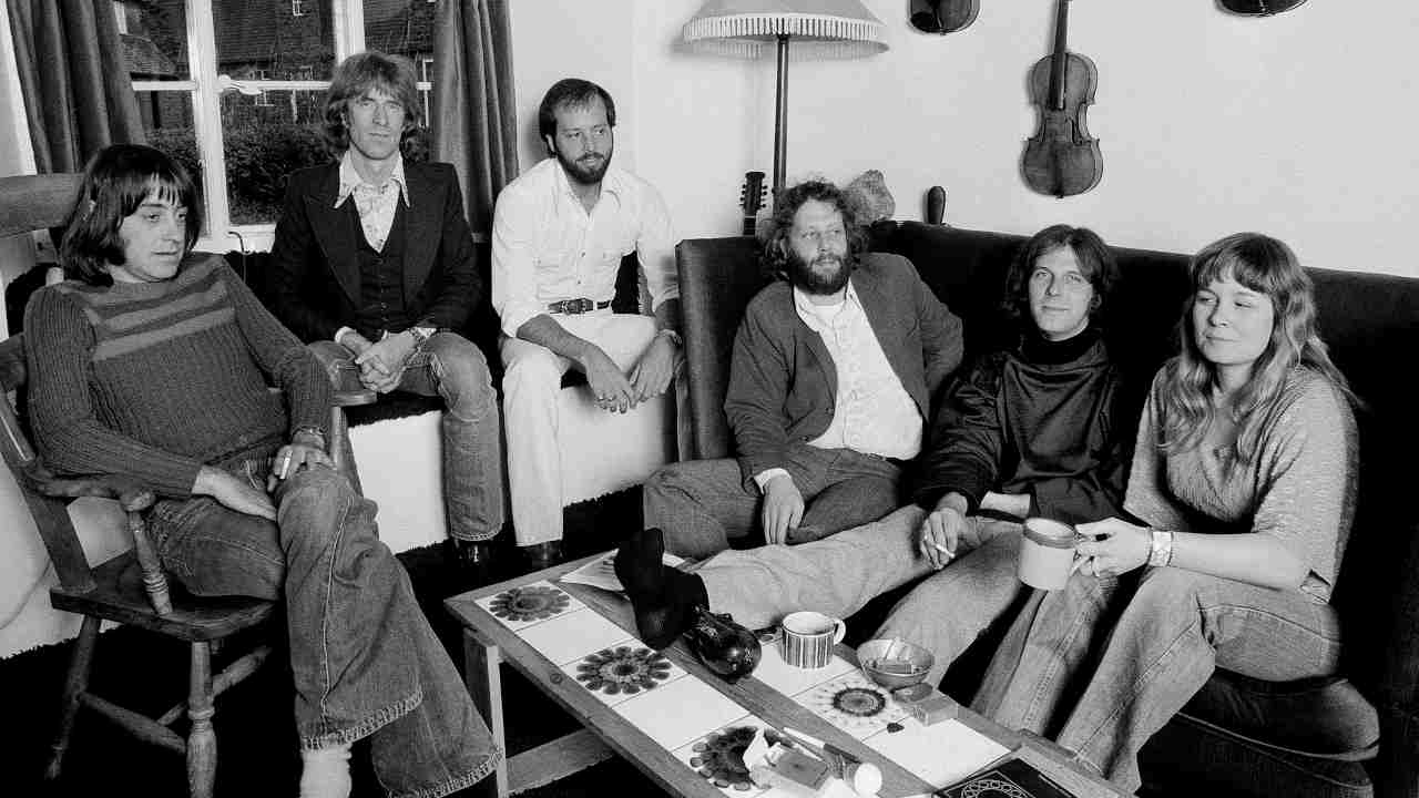 Fairport Convention posing for a photograph in 1975