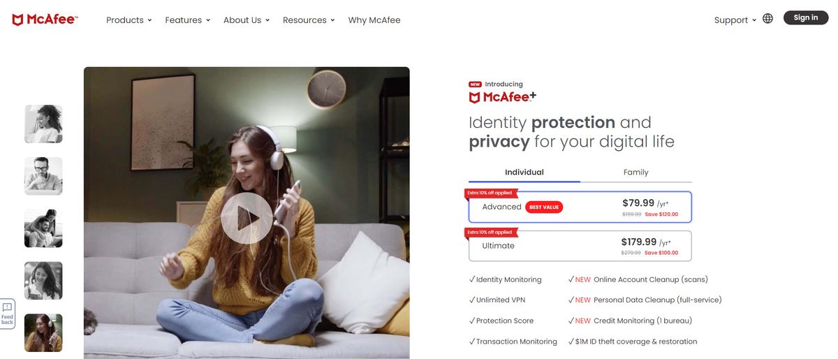 Website screenshot for McAfee+