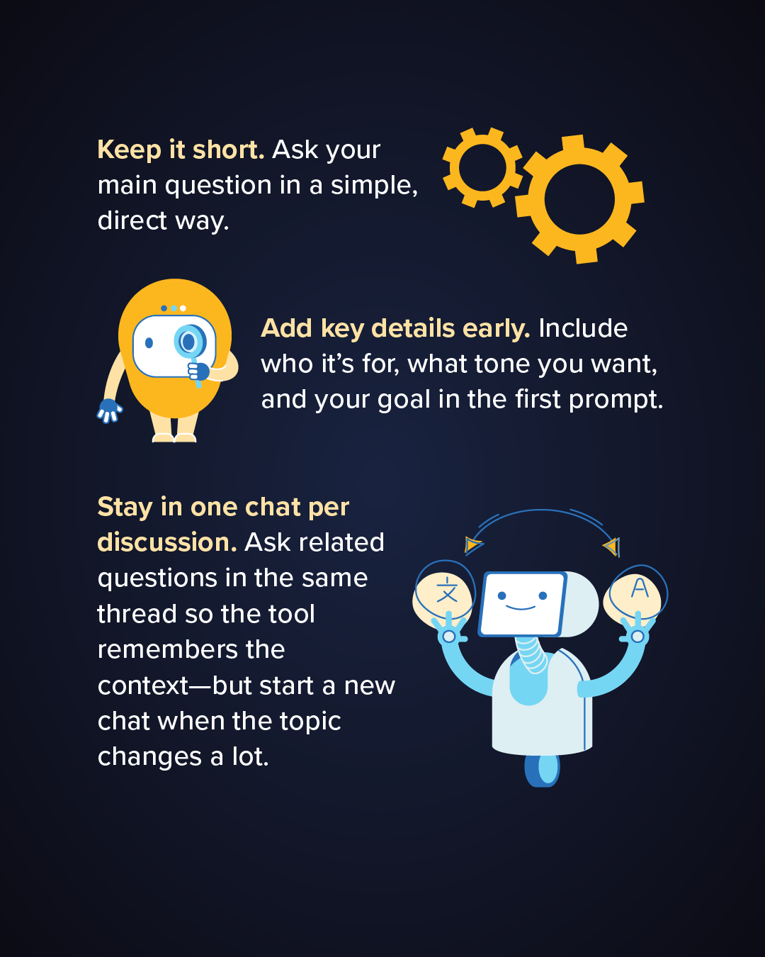 Five cards that each have a tip of how to save energy when using an AI chatbot.