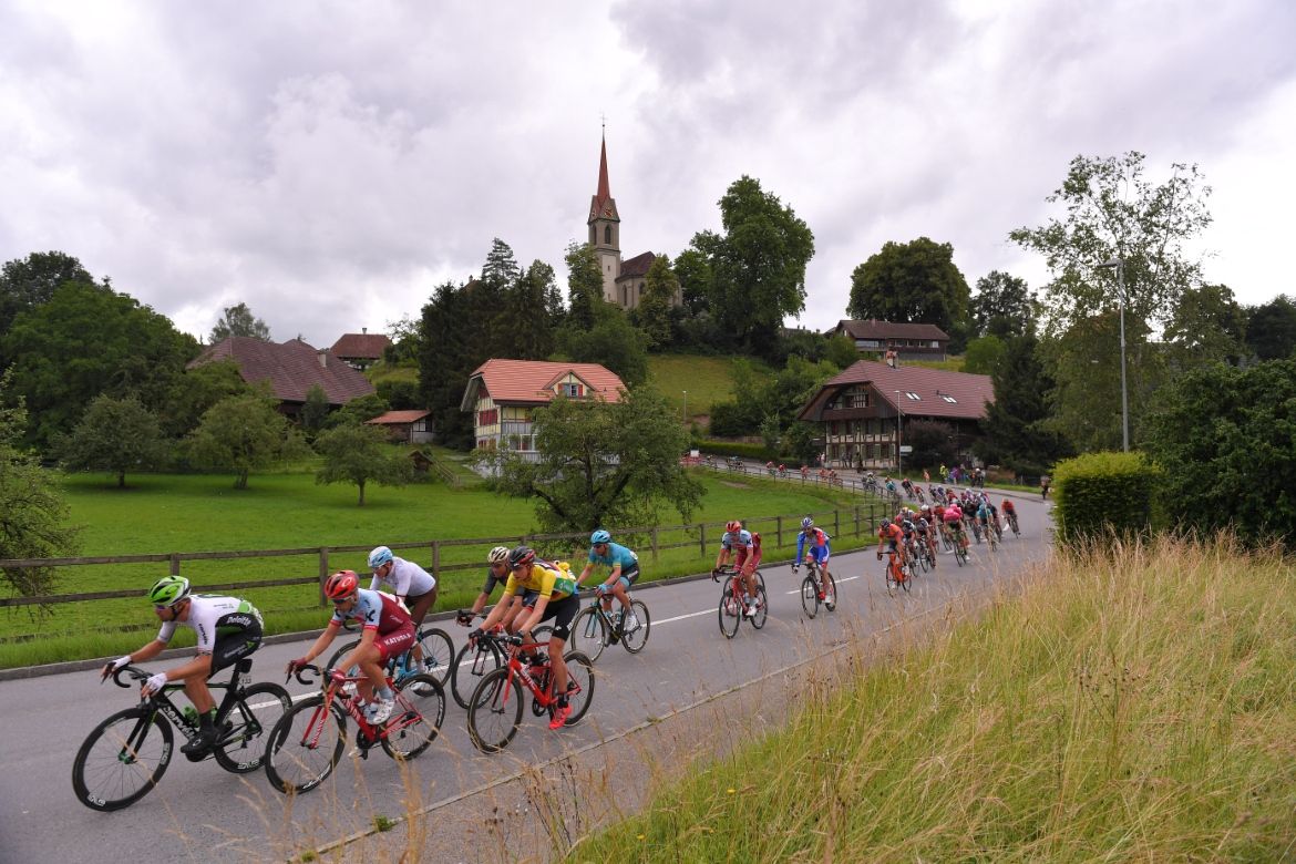 Stefan Kung in the yellow leader's jersey