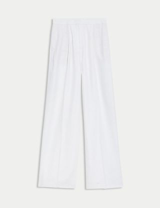 Linen Rich Pleated Wide Leg Trousers