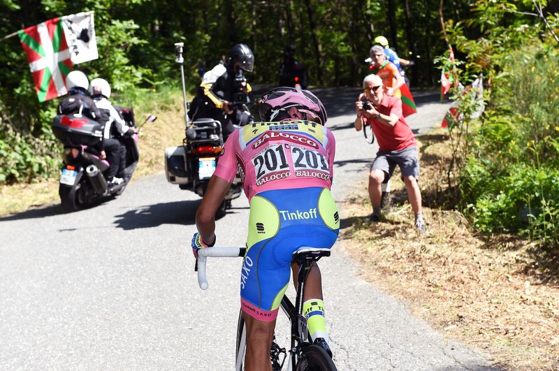 Alberto Contador checks back on the damage he's inflicted