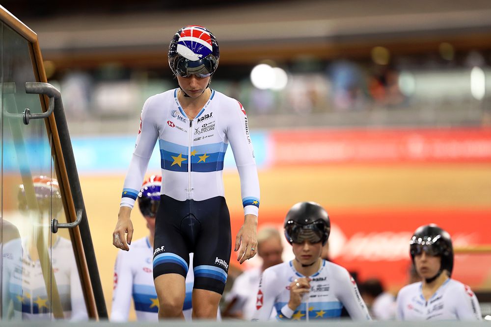 Laura Kenny of Great Britain prepares to compete in the first round of the Women's Team Pursuit on day One of the 2018 TISSOT UCI Track Cycling World Cup