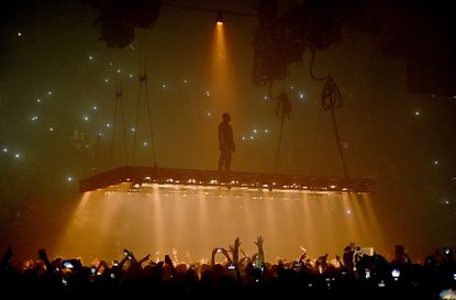Rapper Kanye West at a concert in Inglewood, California.