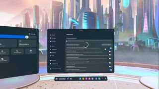 Settings app in Meta Quest 3 interface showing Pair to PC with Mixed Reality Link option