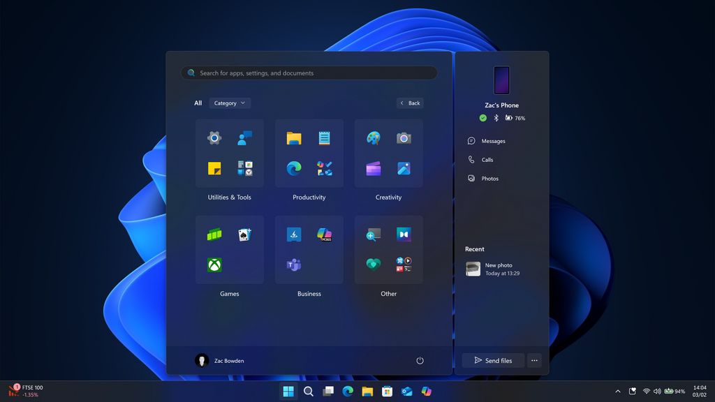 The new Start menu apps view.