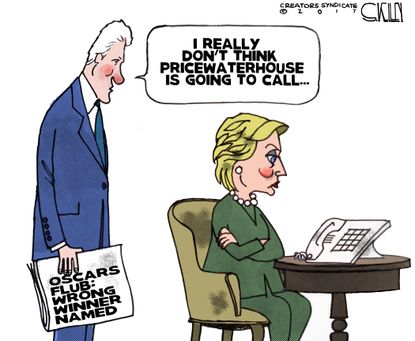 Editorial Cartoon U.S. Oscars flub wrong winner announced Hillary Clinton