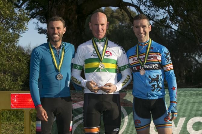 The 2014 elite men's Australian Cyclo-cross podium: Allan Iacuone, Chris Jongewaard and Paul Redenbach