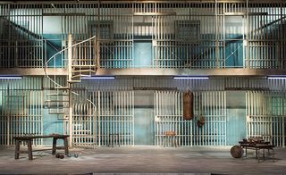 The set was fitted-out as a three-floor psychiatric prison, with an old-school gym included.