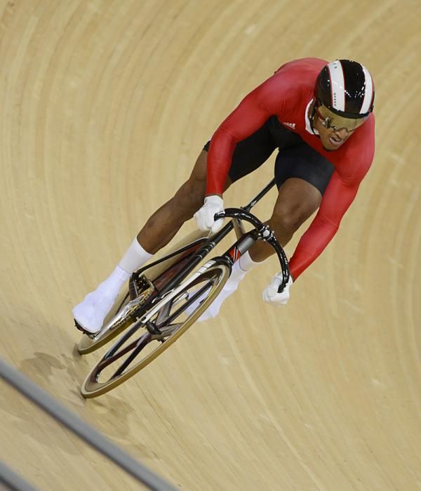 Njisane Nicholas Phillip (Trinidad and Tobago) in action in the men's sprint 1/4 finals.