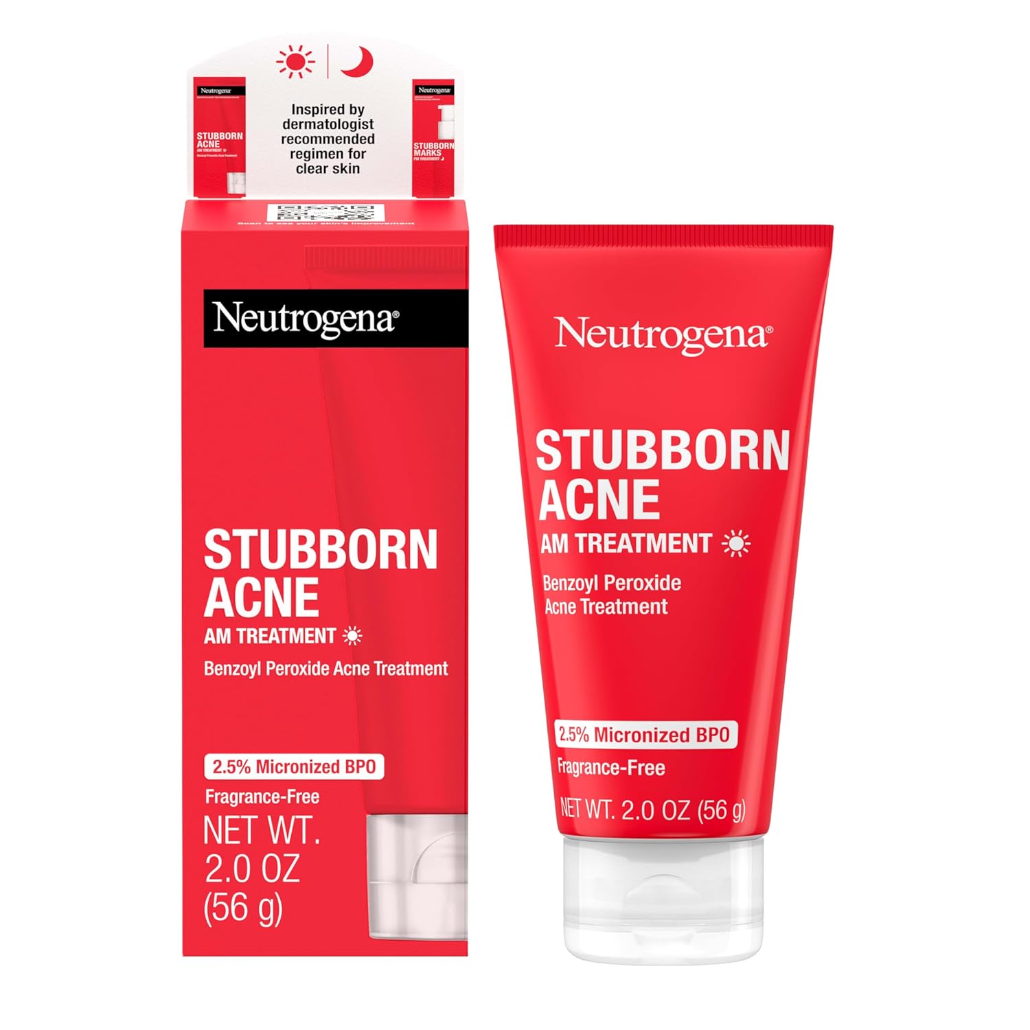 Neutrogena Stubborn Acne Am Face Treatment With 2.5% Micronized Benzoyl Peroxide Acne Medication, Oil-Free Daily Facial Treatment Reduces Size &amp; Redness of Breakouts, Paraben-Free, 2.0 Oz