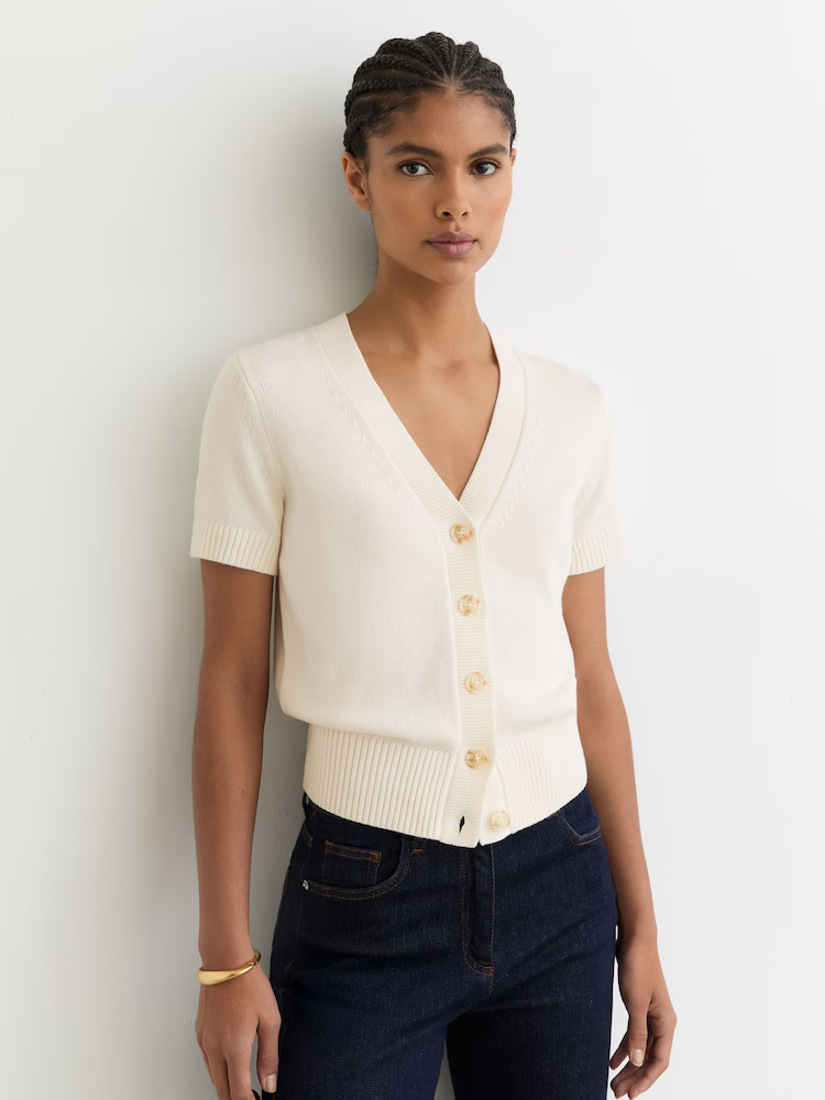 reiss, V-Neck Short-Sleeve Cardigan