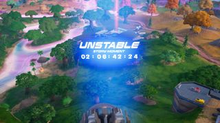 An in-game countdown projection leading to the start of the Fortnite Live Event Unstable Story Moment