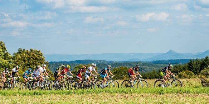 The lead group during stage 1 of the 2012 Trans Zollernalb