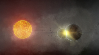 An illustration shows two planets colliding around the star Gaia20ehk