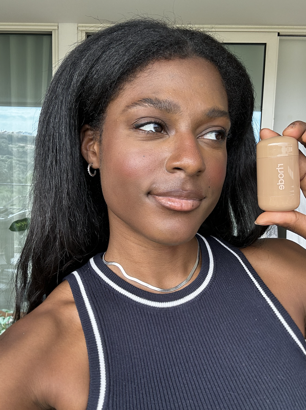 Shei Mamona wearing Rhode Pocket Blush
