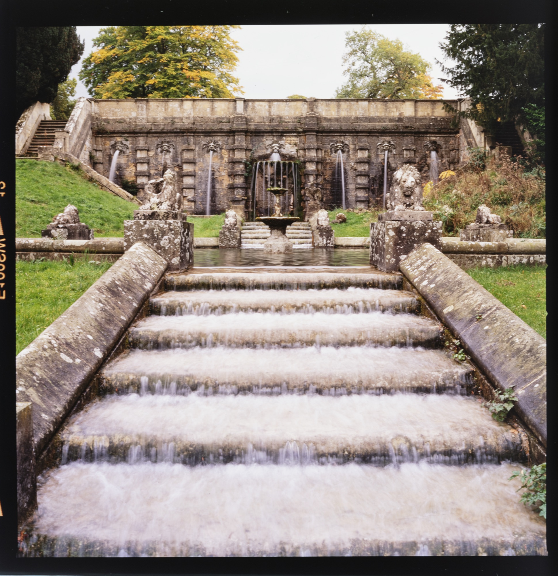 A view in colour of the tiered fountain