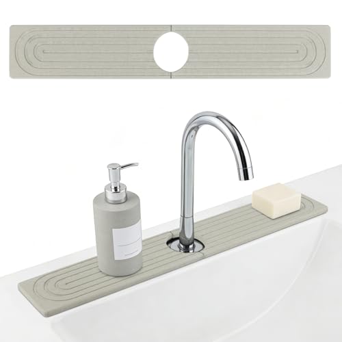 Komforbaa Diatomite Stone Faucet Mat, Kitchen Sink Protector Pad, Super Absorbent Drying Stone Tray for Kitchen &amp;amp; Bathroom Countertops, Moisture Resistant, Gray