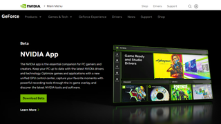 Screenshot of the webpage where users can download the Nvidia app beta