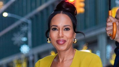 Kerry Washington wearing a head to toe yellow outfit