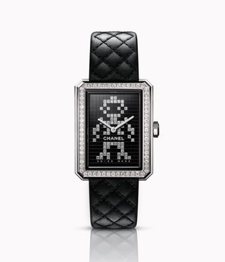 Chanel black watch with a robot in diamonds on the dial