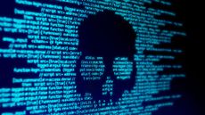 Abstract image of a skull inside computer code